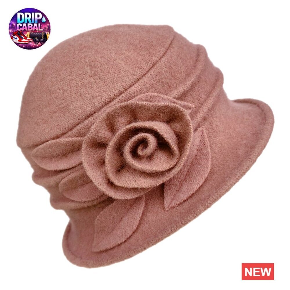 Wool Cloche Hat Winter Bucket Hat 1920s Vintage Floral Fedoras